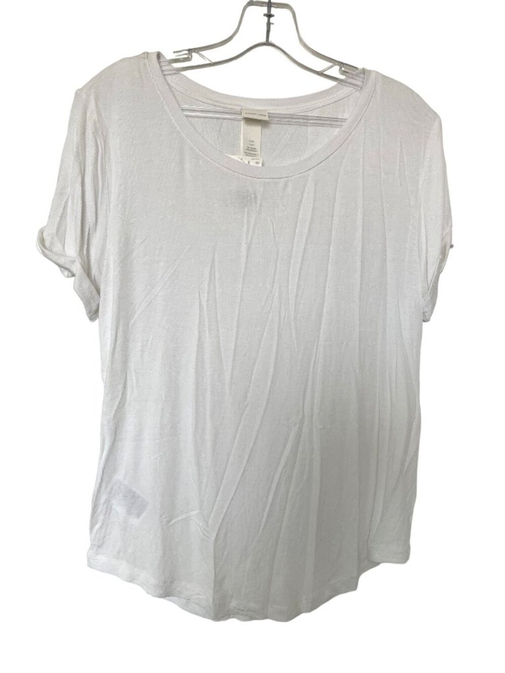 H&M White Short-Sleeve Lightweight Ribbed T-Shirt With Cuffed Sleeves